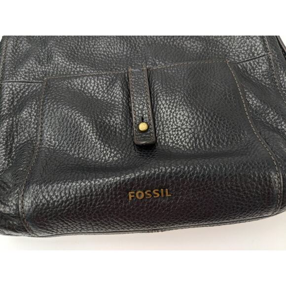 Fossil JENNA Top Zip Crossbody Black Pebbled Leather Shoulder Bag Purse - Picture 2 of 5